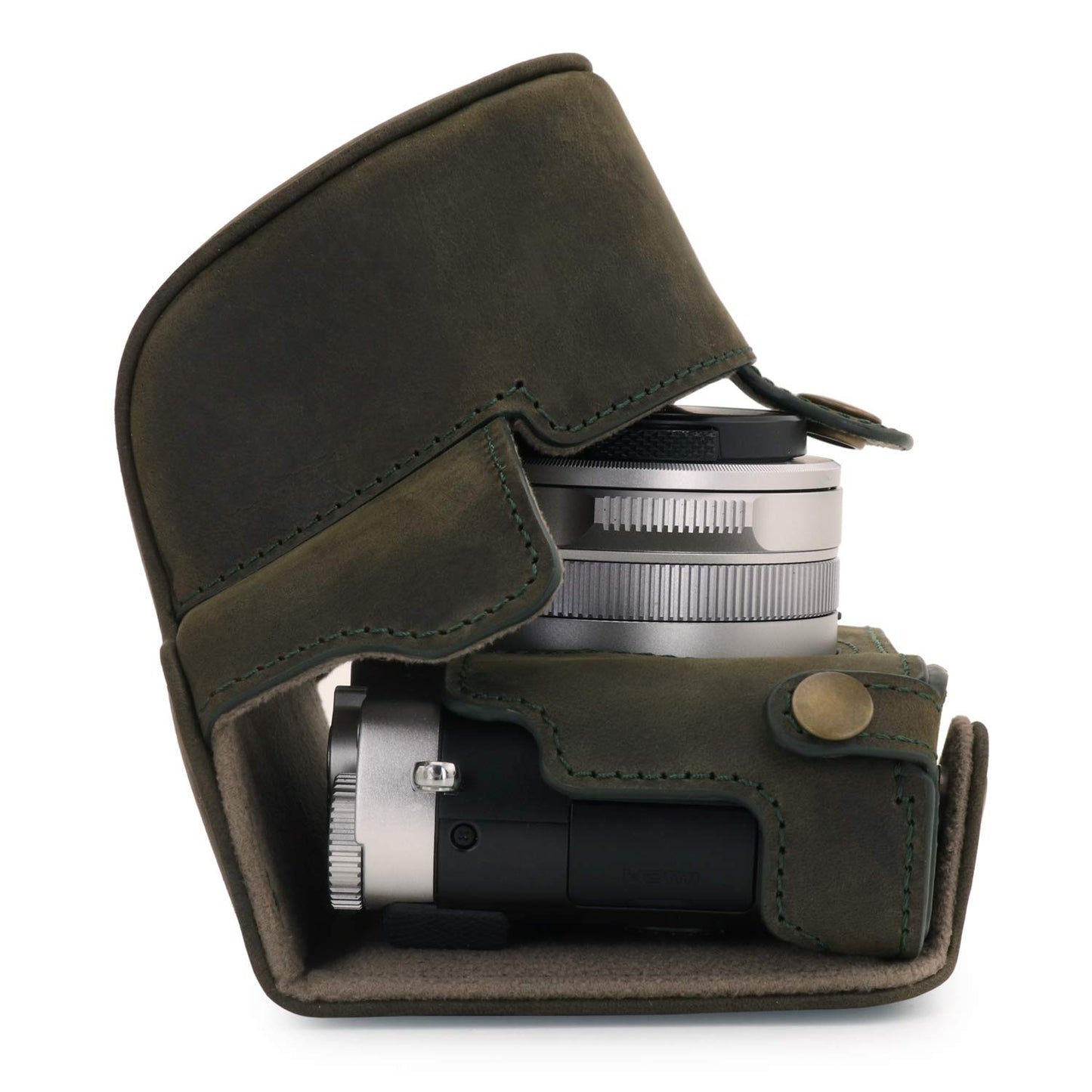 MegaGear MG1698 Ever Ready Genuine Leather Camera Case Compatible with Leica D-Lux 7 - Khaki Green