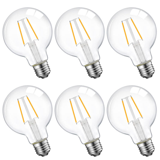 Dimmable LED Edison Light Bulb, G25 (G80) Globe Bulb, 60W Equivalent, 4000K Cool White, Christmas Light, E26 Standard Base, ETL Listed, 6-Pack