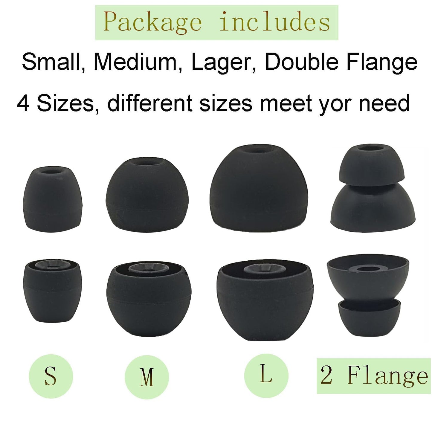 Replacement Eartips Compatible with Powerbeats Pro, Replacement Earbuds Silicone Ear Tips Eargels Set - Small, Medium, Large and Double Flange (4