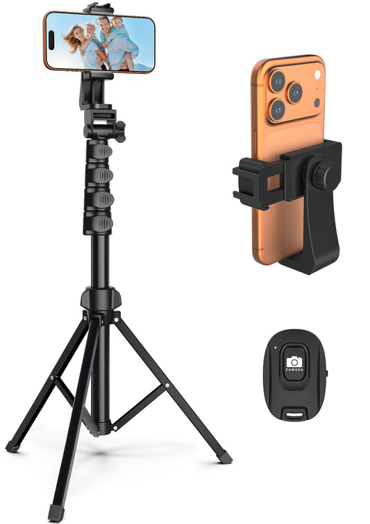 Liphisy 64” Tripod for Cell Phone & Camera, Phone Tripod with Remote and Phone Holder, Sturdy & Stable Height Adjustable Multi-Angle Shot Selfie Stick