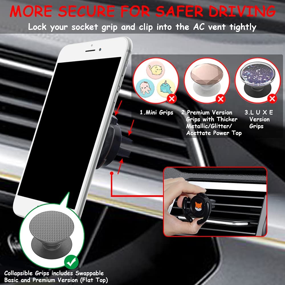 HOMEFOX Car Vent Mount Holder 2 Pack - Compatible with Popsocket - Car Mount made for Pop Socket Grips Collapsible Phone Holder for Pop Mount