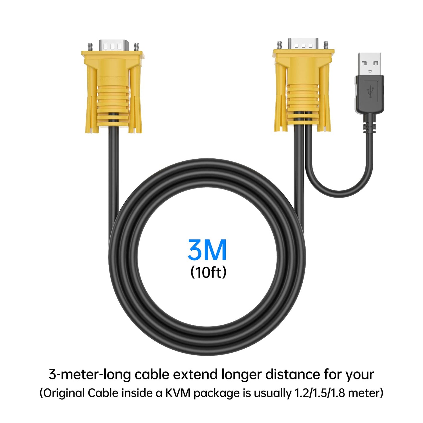 Yinker 10ft USB VGA 2in1 KVM Cable for VGA KVM Switch (1pack, Yellow)
