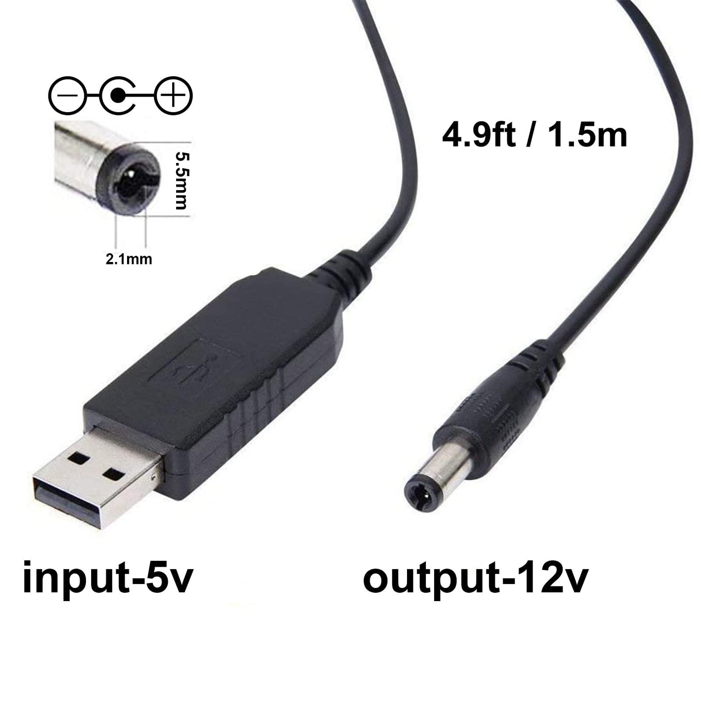 Sqrgreat 5v to 12v Step Up Cable, USB Adapter with DC Jack 5.5 x 2.1mm for Fan, Table Lamp, Piano Keyboard, Bluetooth Audio, Wireless Router, Speakers