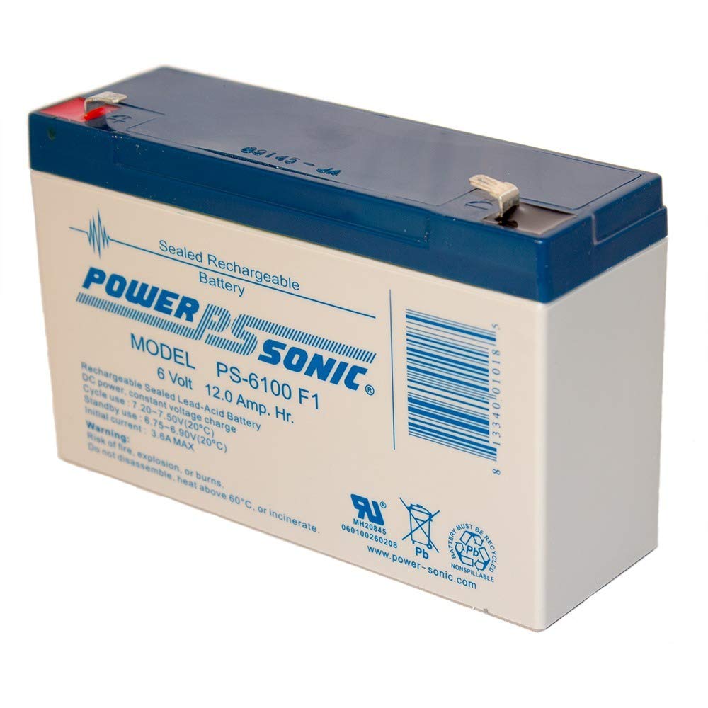 Powersonic PS-6100F1-6 Volt/12 Amp Hour Sealed Lead Acid Battery with 0.187 Fast-on Connector (2)