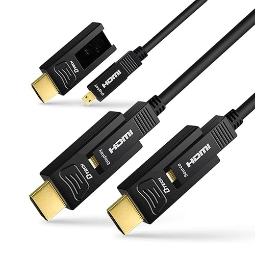 DTECH Fiber Optic HDMI Cable 50 Feet 4K 60Hz 444 Chroma Subsampling 18Gbps High Speed Ultra HD with Dual Connector Micro HDMI and Standard HDMI Cord