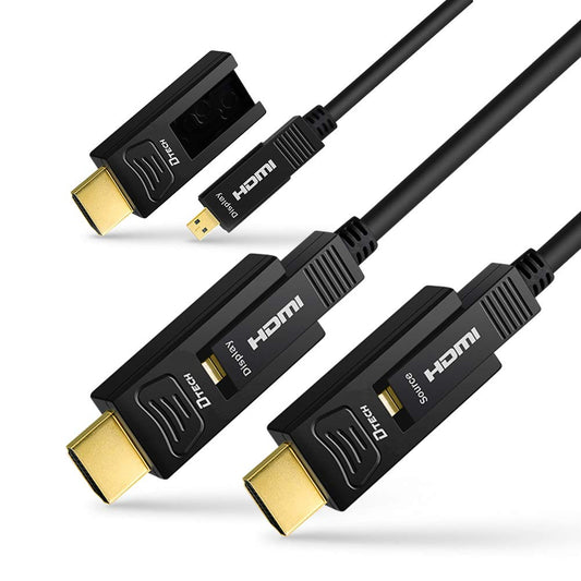DTECH Fiber Optic HDMI Cable 50 Feet 4K 60Hz 444 Chroma Subsampling 18Gbps High Speed Ultra HD with Dual Connector Micro HDMI and Standard HDMI Cord