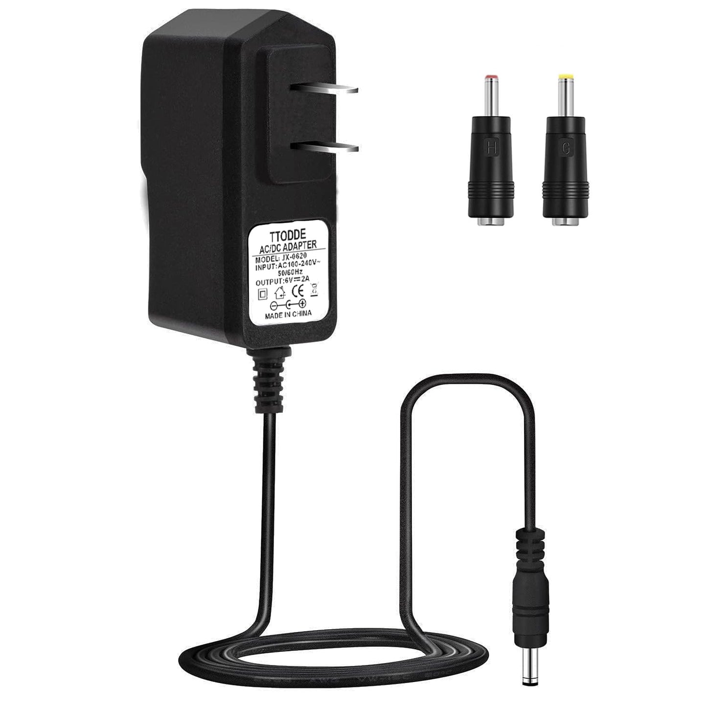 TTODDE AC/DC 6V 2A Adapter Power Supply 12W 100-240V with 4.0x1.7mm & 3.5x1.35mm Plugs - Universal 6V Device Charger (200mA-2A Compatible)