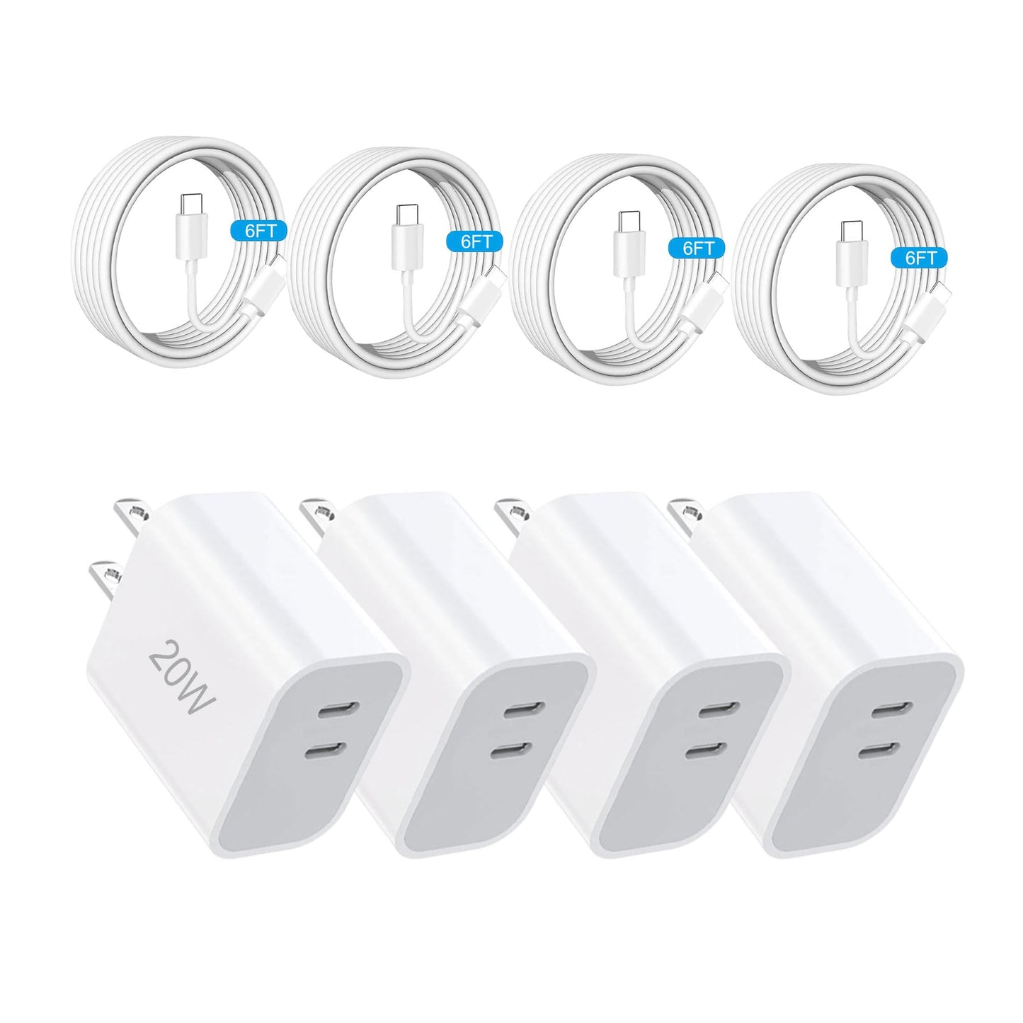ZOVARIN USB C Charger Block Fast Charging,Charger Adapter,4 Pack Type C Wall Charger with 6FT Fast Charging Cable for iPhone 17/17 Plus/17 Pro
