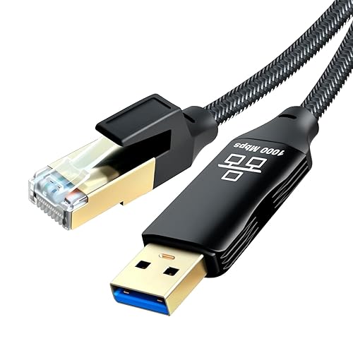 Jelly Tang USB to Ethernet Cable 10Ft,USB 3.0 Male to RJ45 Serial Adapter Directly Connected, Compatible with Laptop, PC, MacBook, Switch, Windows