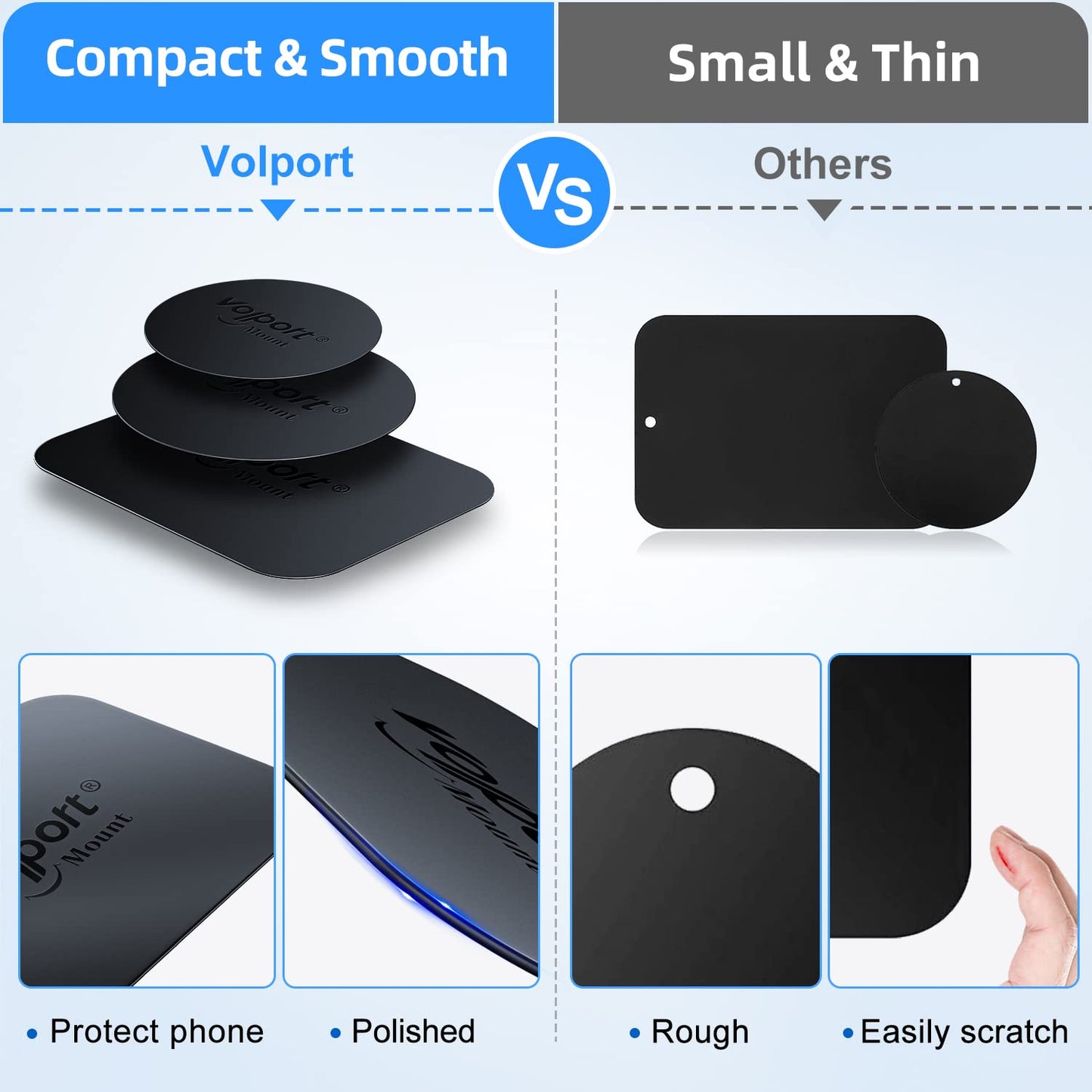 volport Metal Plate for Phone Magnet, 6 Pack Magic Plates Replacement with Sticky Adhesive for Magnetic Car Phone Mount Holder