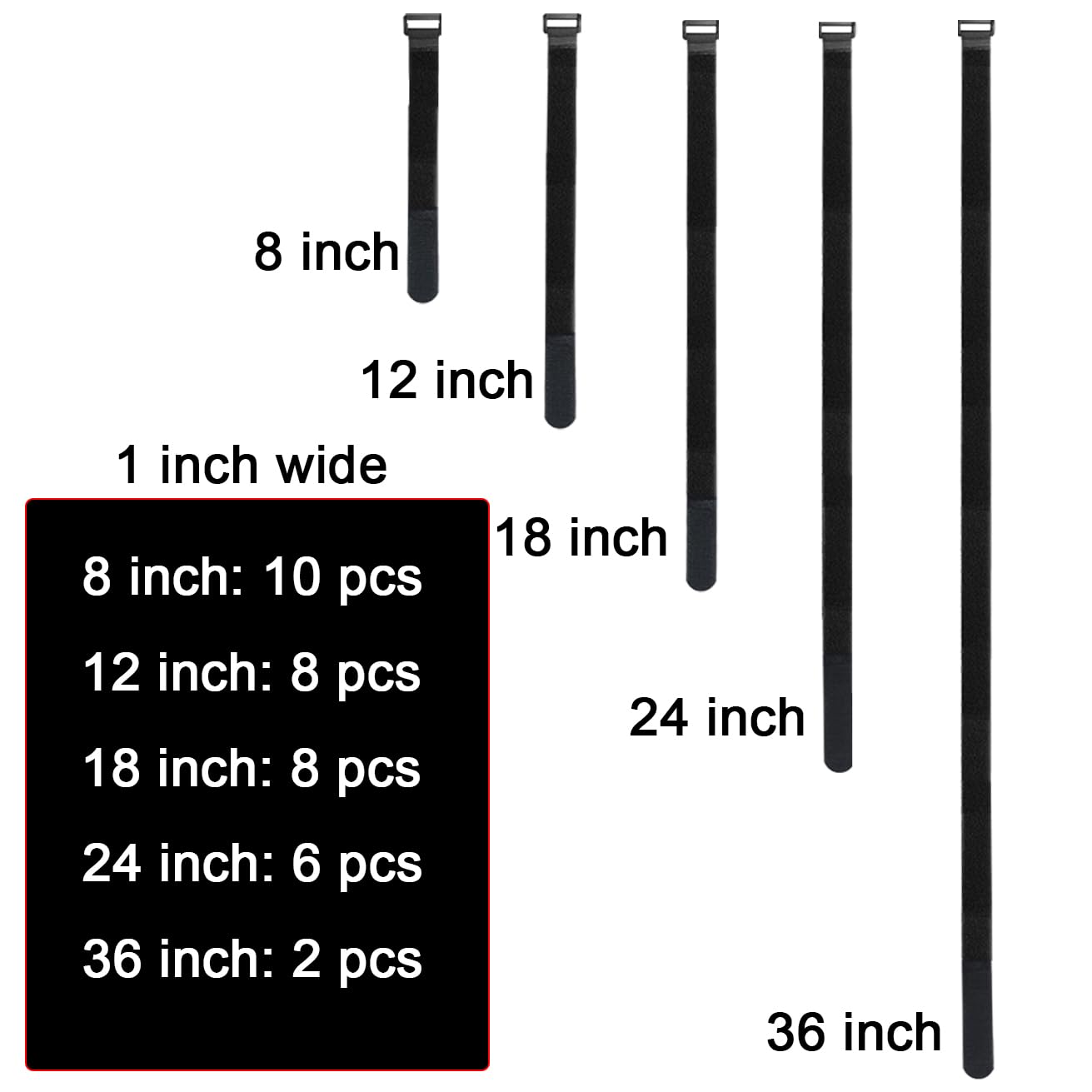 UONIKA 32 pcs 1-inch-wide Hook and Loop Cable Straps, 8"-12"-18"-24"-36" Adjustable Fastening Straps, Fixing and Organizing Cable Ties Set