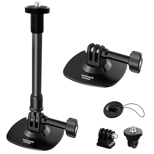 NEEWER Flexible Helmet Mount with Extension Pole Compatible with Insta 360 GoPro DJI, Adhesive Action Camera Holder Base Adapter for POV Video