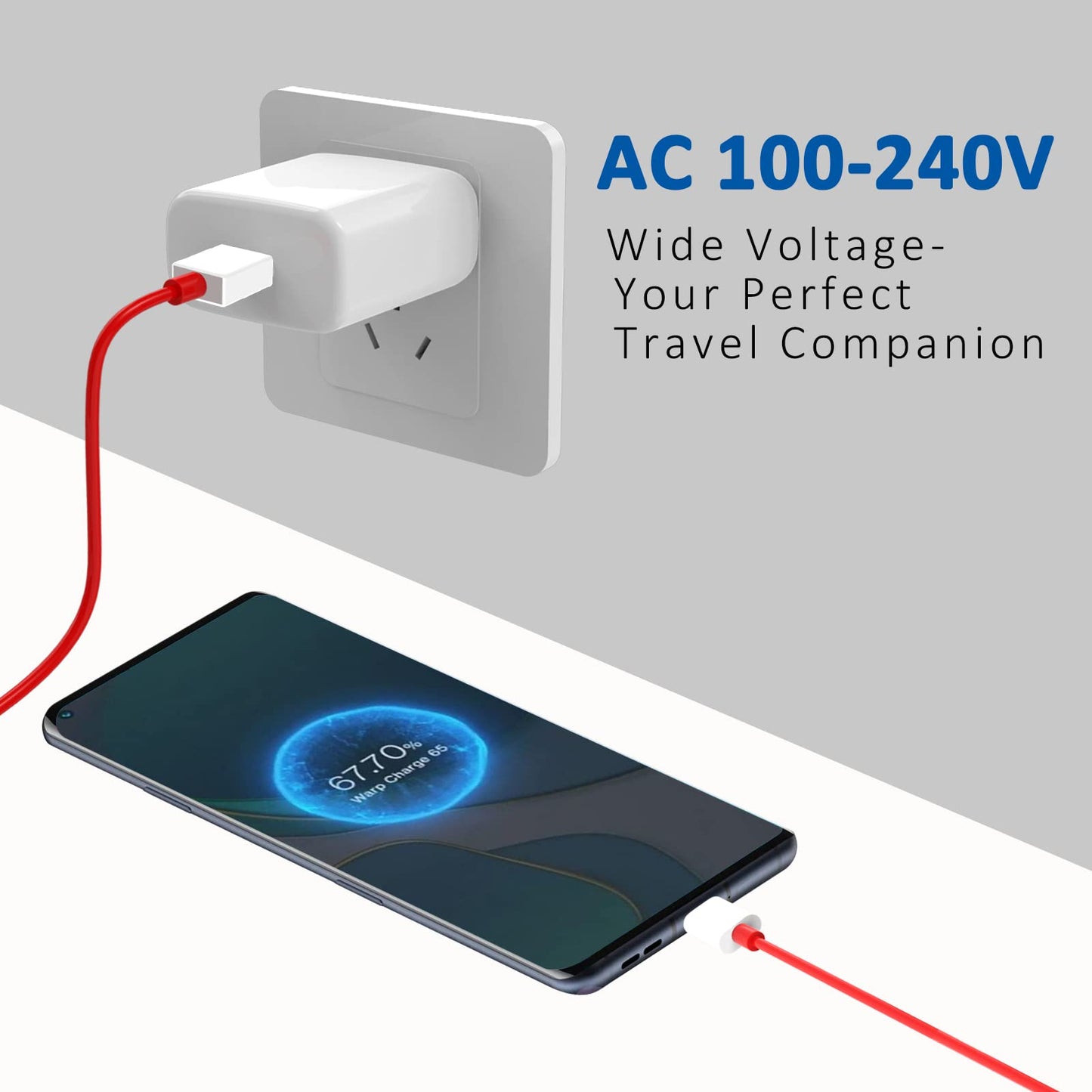 OnePlus 65W Warp Charger for OnePlus 9R/9RT/9/9 Pro/Nord 2 5G/8T Fast Charge Power Adapter with 3.3 ft USB C Cable