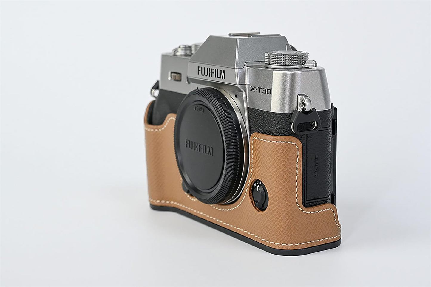 X-T30 Case, BMAOLLONGB Handmade PU Carbon Fibre Leather Half Camera Case Bag Cover Bottom Opening Version for Fujifilm X-T30 XT30 with Hand Strap
