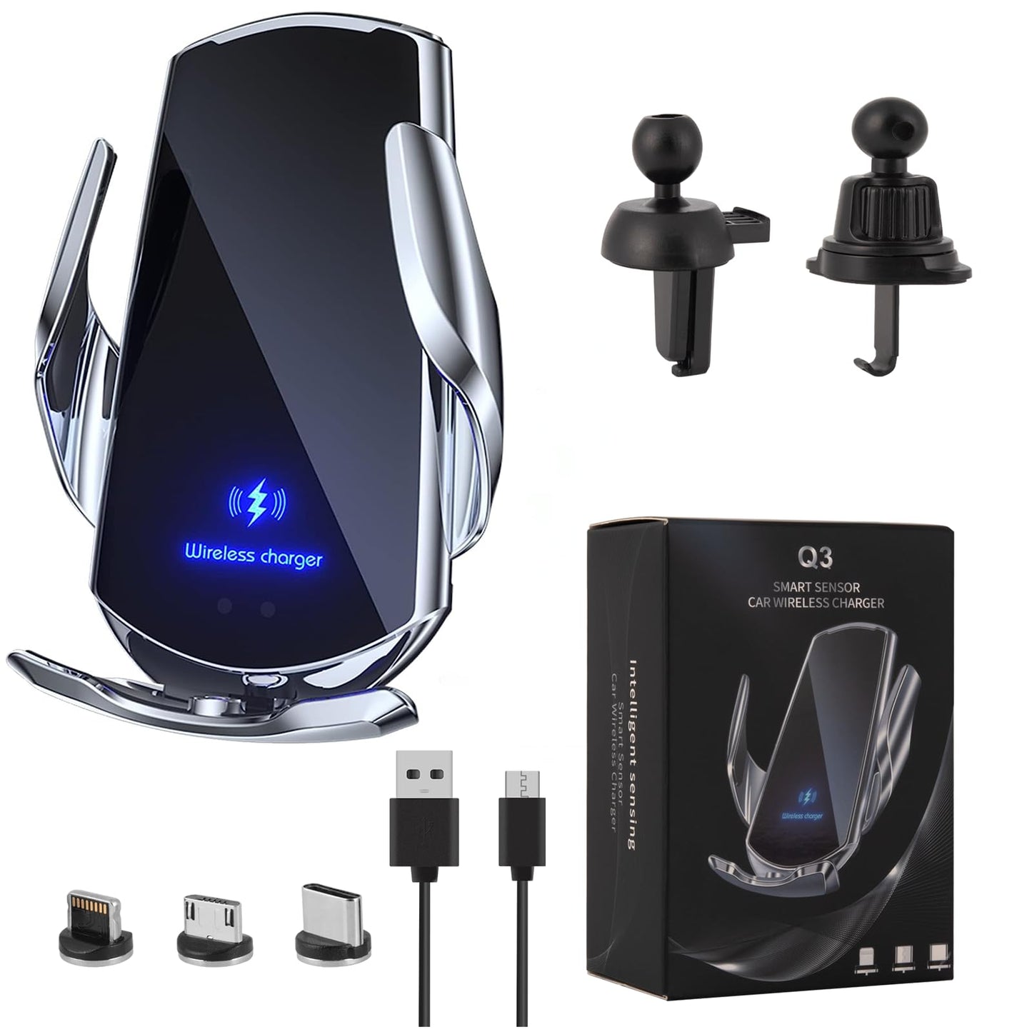 Wireless Car Charger Mount Automotive Electric Induction 15W Wireless Charger Car Auto Clamping Car Phone Holder Mount Wireless Charging Mount Vent