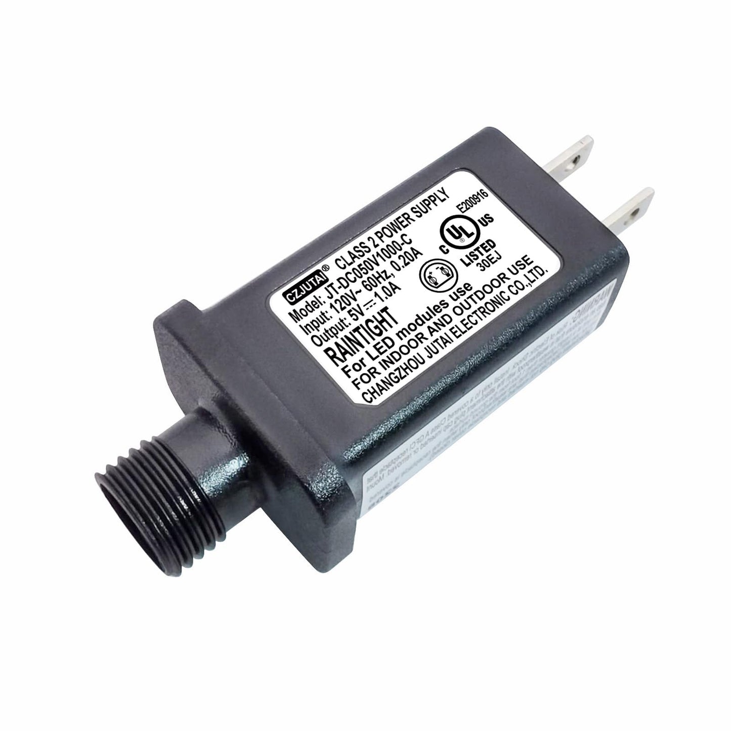 CZJUTAI JT-DC050V1000 Premium 5V 1A 5W LED Power Supply - Class 2 Transformer, IP44 Waterproof, US Plug for Christmas and String Lights, Indoor