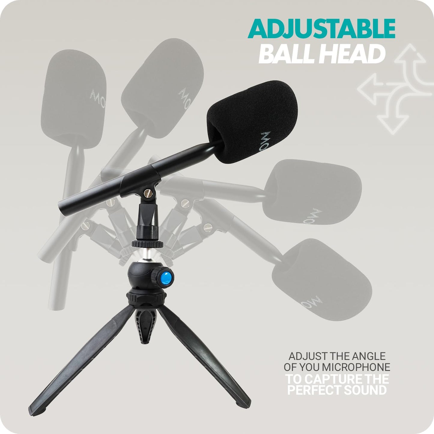 Movo HMT-2 Tabletop Tripod Microphone Stand for Movo WMX-HM and Rode Interview Go Handheld Wireless Mic Adapters. Perfect for Podcasting, Vlogging