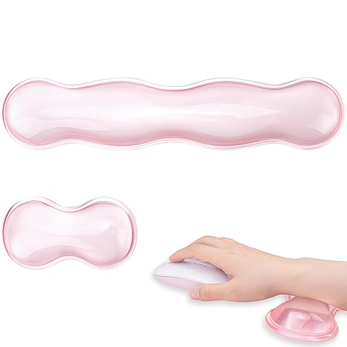 TIMSEKER Gel Wrist Rest for Keyboard and Mouse - Pink Soft Ergonomic Silicone Wrist Rest, Clear Cute Desk Accessories for Gaming, Computer, Laptop