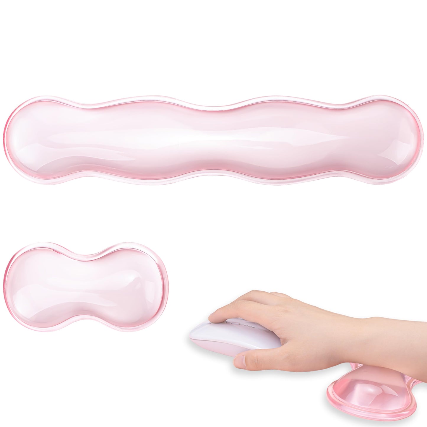 TIMSEKER Gel Wrist Rest for Keyboard and Mouse - Pink Soft Ergonomic Silicone Wrist Rest, Clear Cute Desk Accessories for Gaming, Computer, Laptop