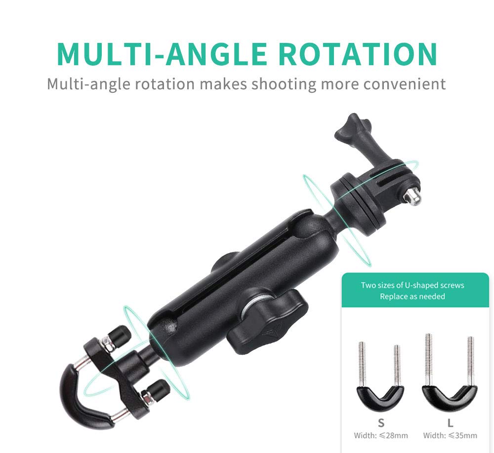RUIGPRO 360°Motorcycle Bike Camera Holder Handlebar Mount Bracket 1/4 Metal Stand for GoPro Hero10/9/8/7/6/5/4 Action Cameras Accessory(Cool Ballhead