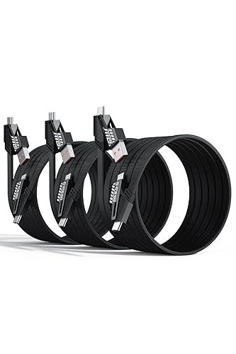Joywind 4-in-1 Charging Cable Fast Charging 65W (3Pack 3.3FT), USB C Lightning Charger Cord for iPhone 17/16/15/14/13 Series/Pad/Android/Tablets