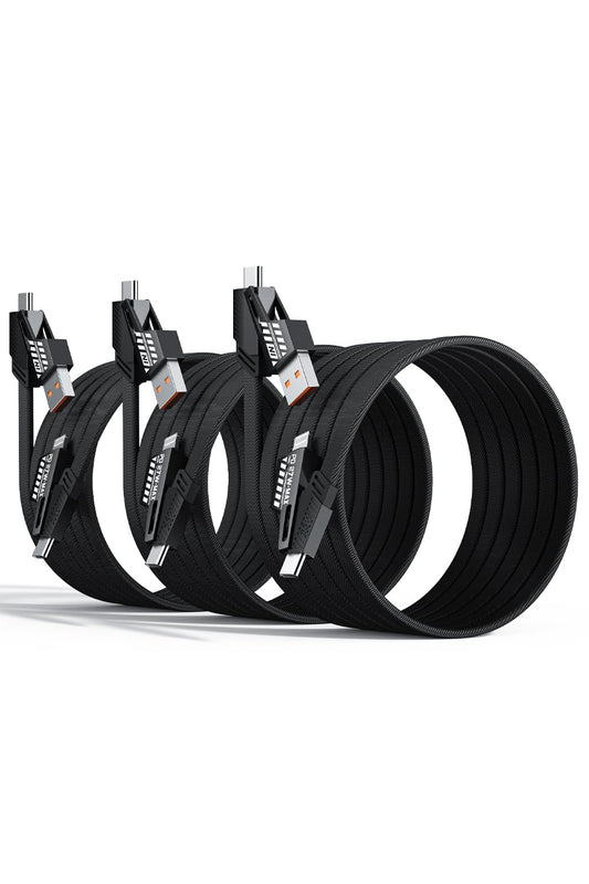 Joywind 4-in-1 Charging Cable Fast Charging 65W (3Pack 3.3FT), USB C Lightning Charger Cord for iPhone 17/16/15/14/13 Series/Pad/Android/Tablets