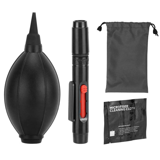 QWORK Camera Lens Cleaning Kit - 4-in-1 Includes Lens Cleaning Pen, Microfiber Cloths, Air Blower - Compatible with Sony, Nikon, Canon, DSLR Cameras