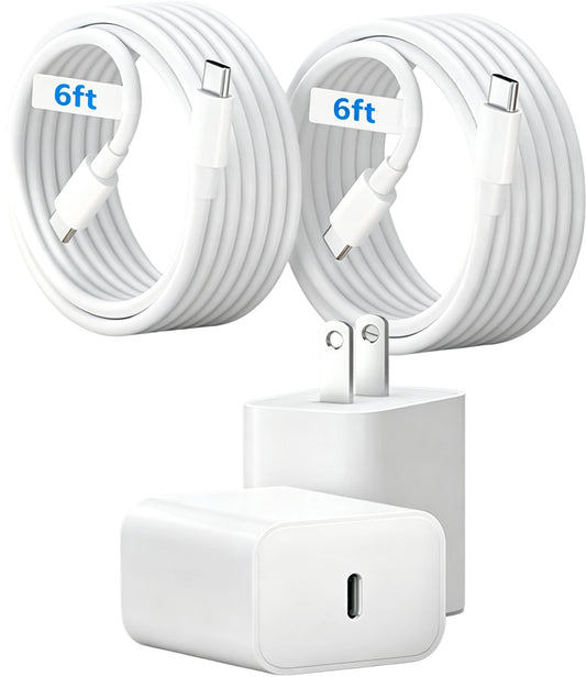 for iPhone 17 16 15 Charger Fast Charging 2Pack 20W USB C Wall Charger with 6FT Fast Charging Cable Compatible with iPhone 17/17 Air/17 Pro/17 Pro