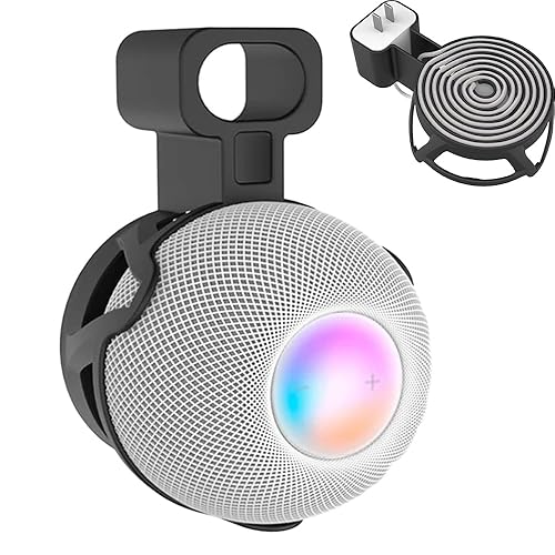 Wall Mount Stand for HomePod Mini Smart Speaker Outlet Holder with Cable Storage Quality ABS Hard Case Socket Space Saving Indoor Kitchen Bathroom