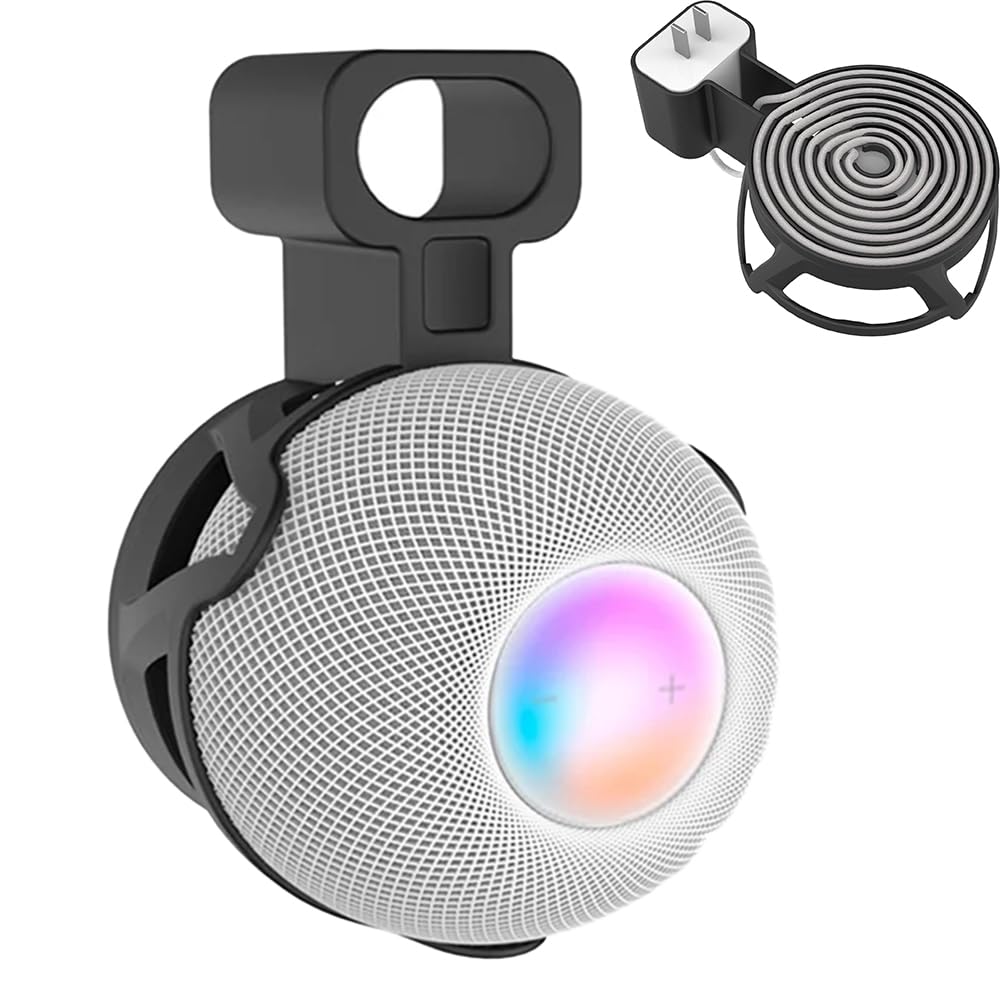 Wall Mount Stand for HomePod Mini Smart Speaker Outlet Holder with Cable Storage Quality ABS Hard Case Socket Space Saving Indoor Kitchen Bathroom
