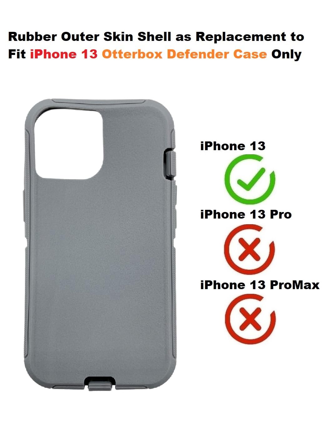 Replacement Rubber Outer Skin Compatible with iPhone 13 Otterbox Defender Series Case (Gray)