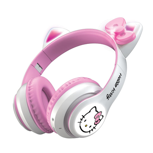 Hello Kitty Wireless Bluetooth Light-Up Headphones with Foldable Design, Adjustable Headband, 8 Hours Playtime, LED Kitty Earcups, for Kids & Adults