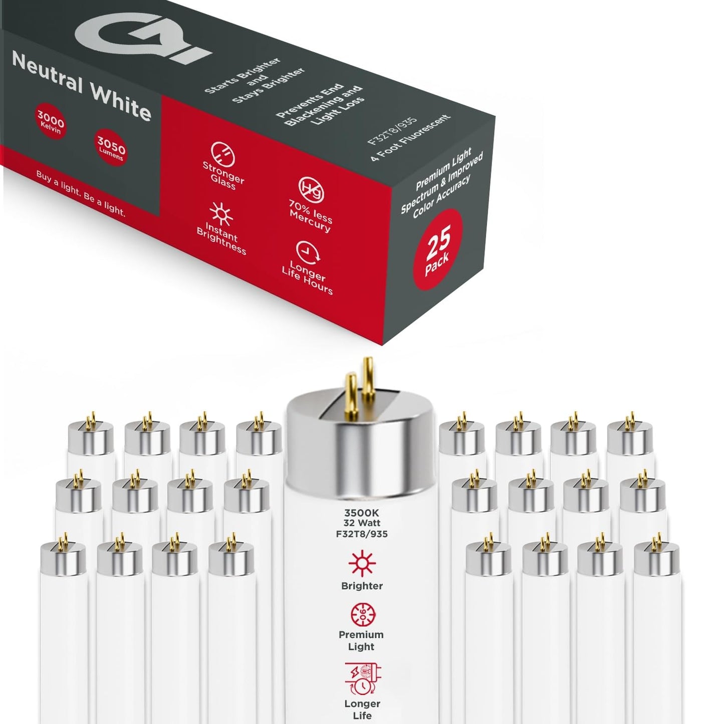 GoodBulb F32T8/835/ECO 32W 48 Inch T8 Fluorescent Light Bulb, 3500K Soft White Medium Bi-Pin Base, 3050 Lumens 86 CRI 24000 Life Hours