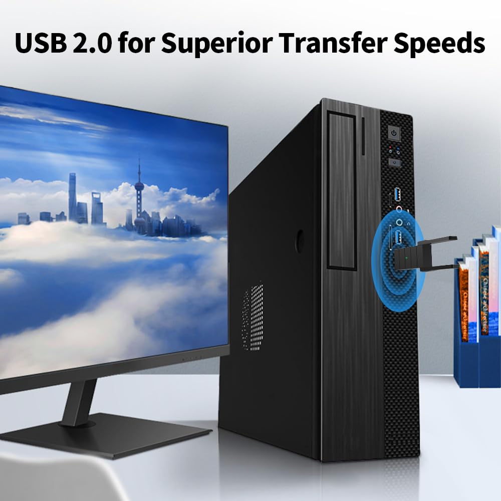 WiFi Adapter for Desktop PC, Wireless Adapter Wide-Coverage Dual Band 2.4GHz 400Mbps and 5GHz 867Mbps, USB 2.0, Dual High Gain Antenna, Supports
