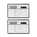 2Pcs 8 Digit Silver and Black Ultra Thin Solar Power Calculator with Touch Screen Credit Card Design Portable Mini Calculator for Business School