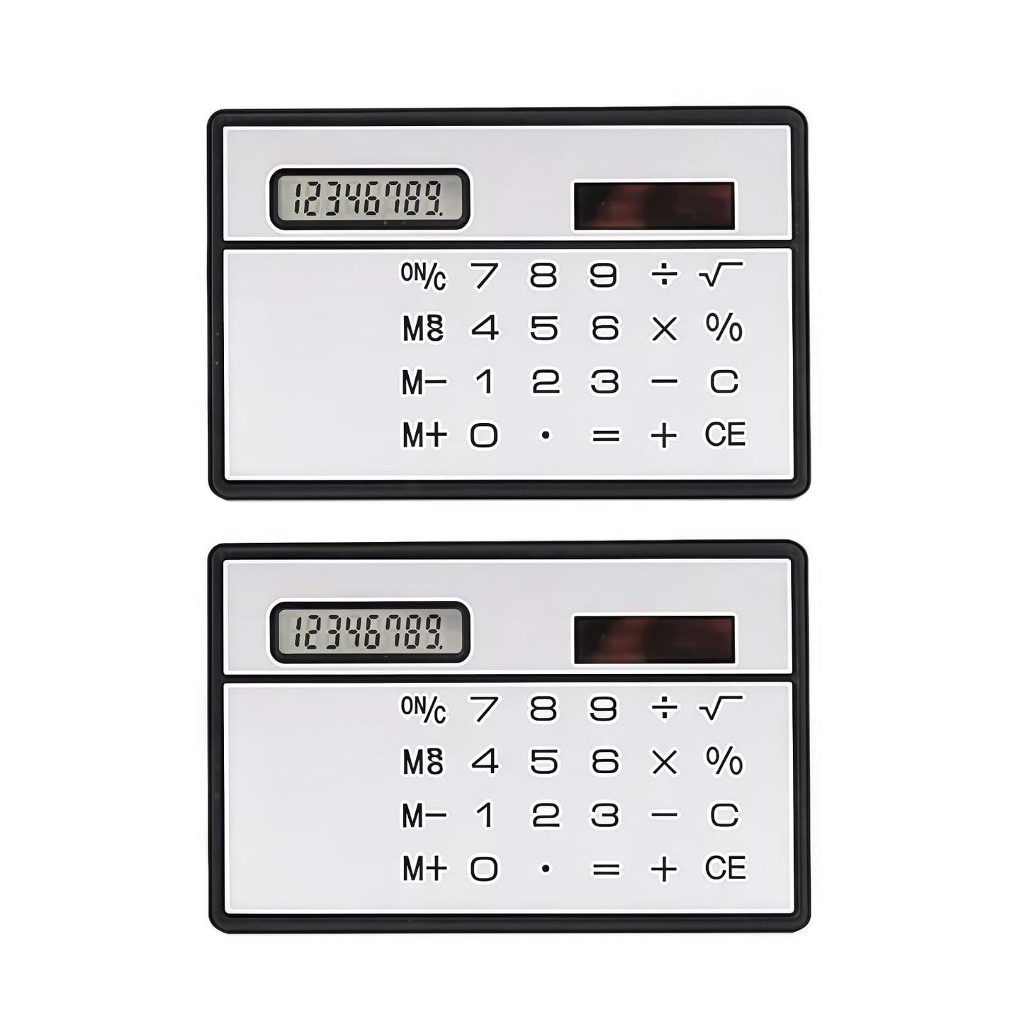 2Pcs 8 Digit Silver and Black Ultra Thin Solar Power Calculator with Touch Screen Credit Card Design Portable Mini Calculator for Business School