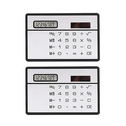 2Pcs 8 Digit Silver and Black Ultra Thin Solar Power Calculator with Touch Screen Credit Card Design Portable Mini Calculator for Business School