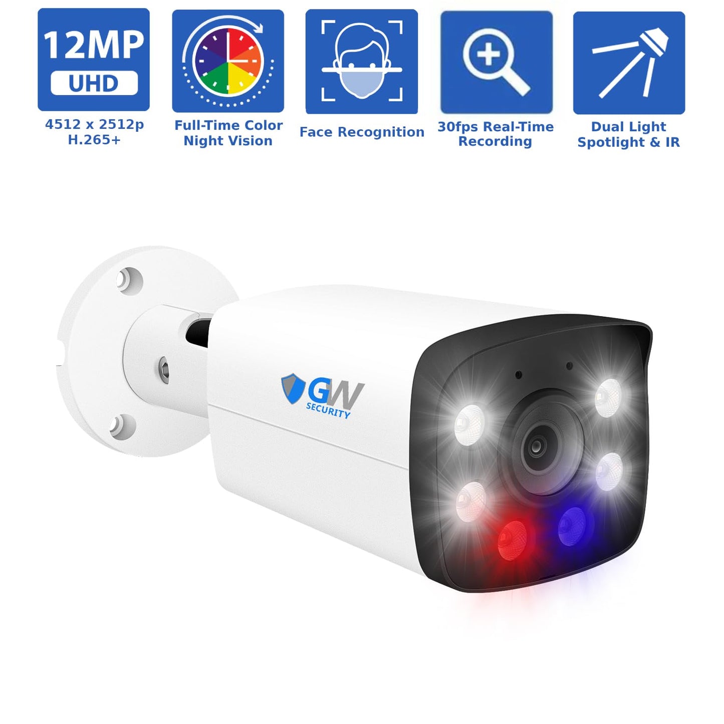 GW Security 16 Channel NVR UltraHD 12MP @30FPS Reak-Time Recording Color Night Vision PoE Security Camera System with 8 x 12MP IP Microphone Smart AI