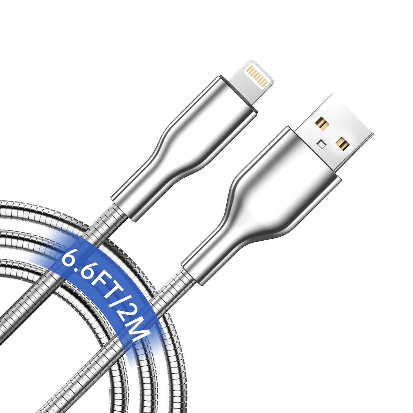 6.6FT Chew Proof iPhone Charging Cable - MFi Certified Metal Lightning Cable, Metal Cat & Dog Chew-Proof iPhone Charging Cord with 3A Fast Charging…