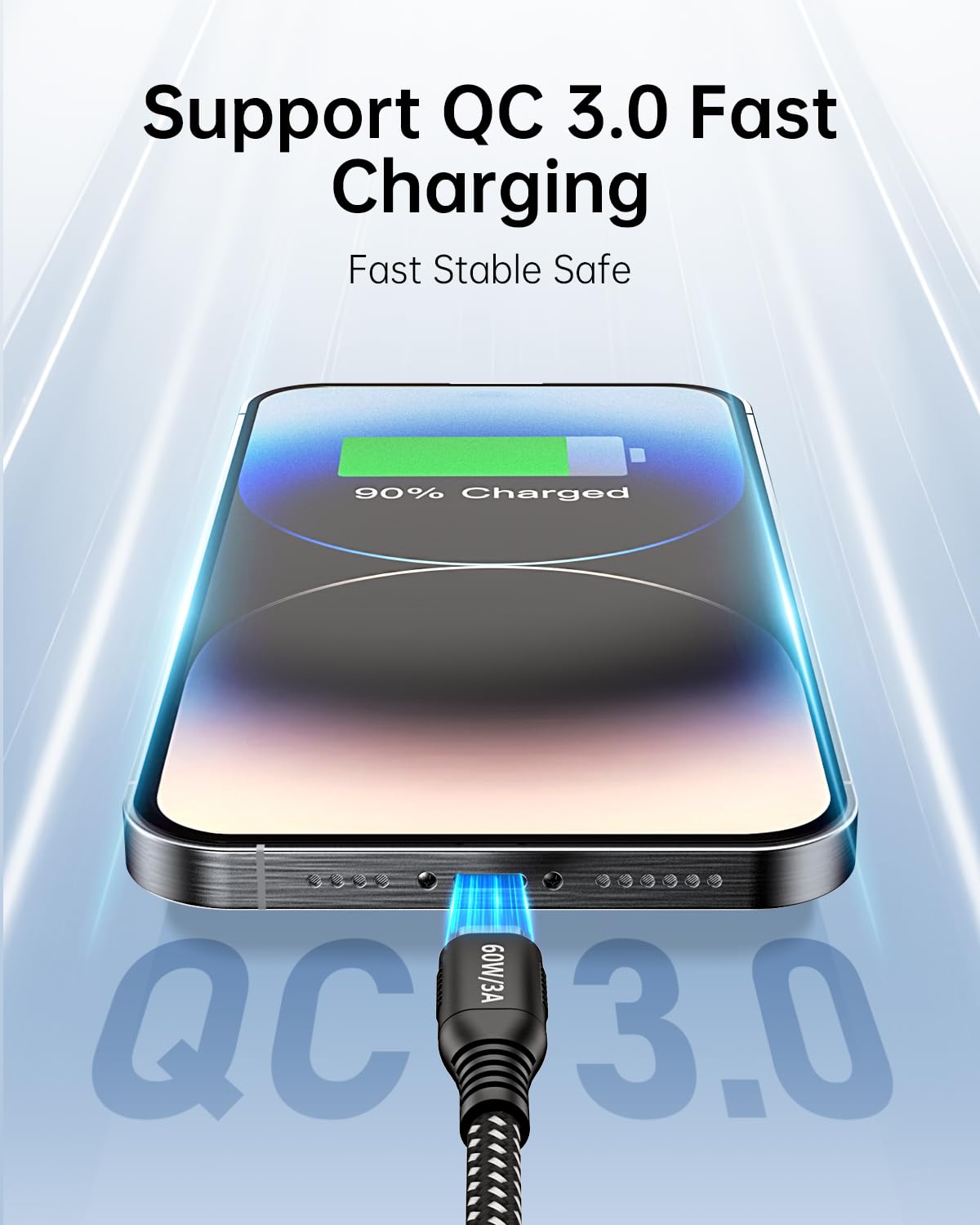 20ft USB C to USB C Cable 60W Fast Charging, Extra Long Braided Type C to C Charging Cable with USB 2.0 Data Transfer for iPhone 15/16/17, Samsung…