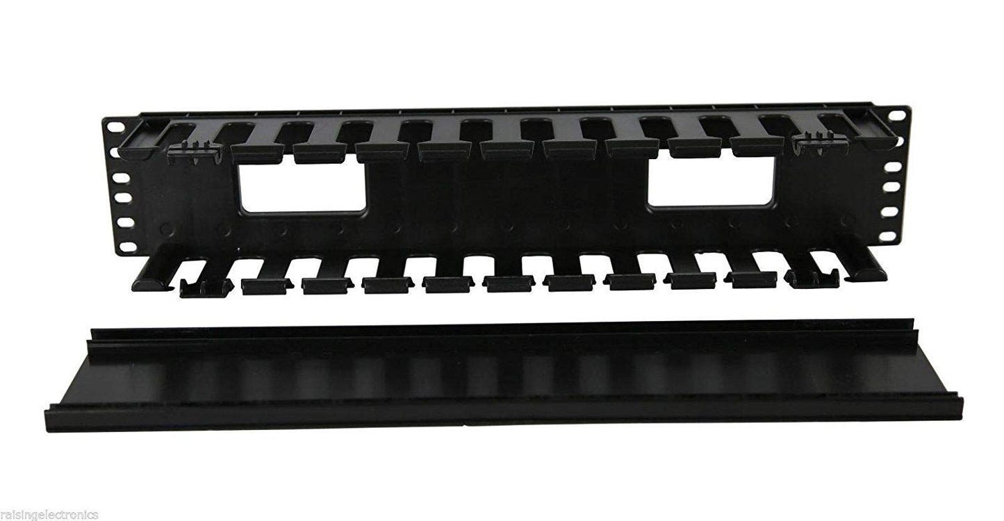 Raising Electronics 19 Inch 2U Rack Mount Cable Management Unit 12 Slots with Panel Plastic
