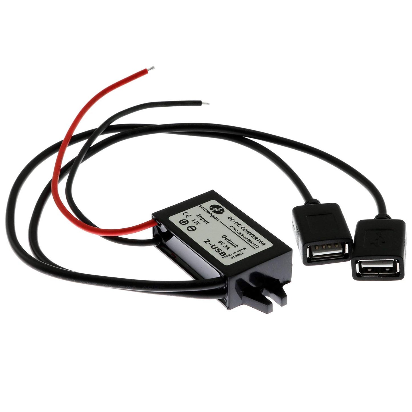 E-Outstanding 1PC DC Converter Module 12V to 5V 3A 15W Regulator Step Down Car Power Converter with Double USB Cable DC Buck Converter