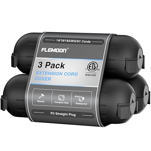 Flemoon [3 Pack] Outdoor Extension Cord Safety Cover with Waterproof Seal, Weatherproof Electrical Connection Box to Protect Outdoor Outlet, Plug