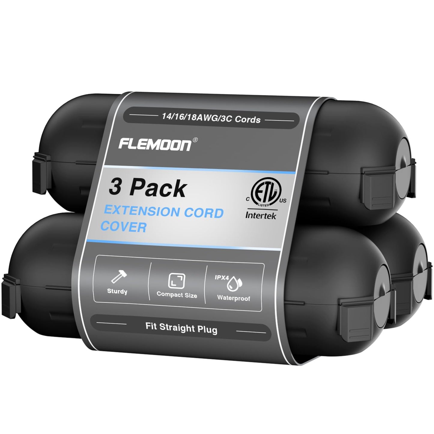 Flemoon [3 Pack] Outdoor Extension Cord Safety Cover with Waterproof Seal, Weatherproof Electrical Connection Box to Protect Outdoor Outlet, Plug