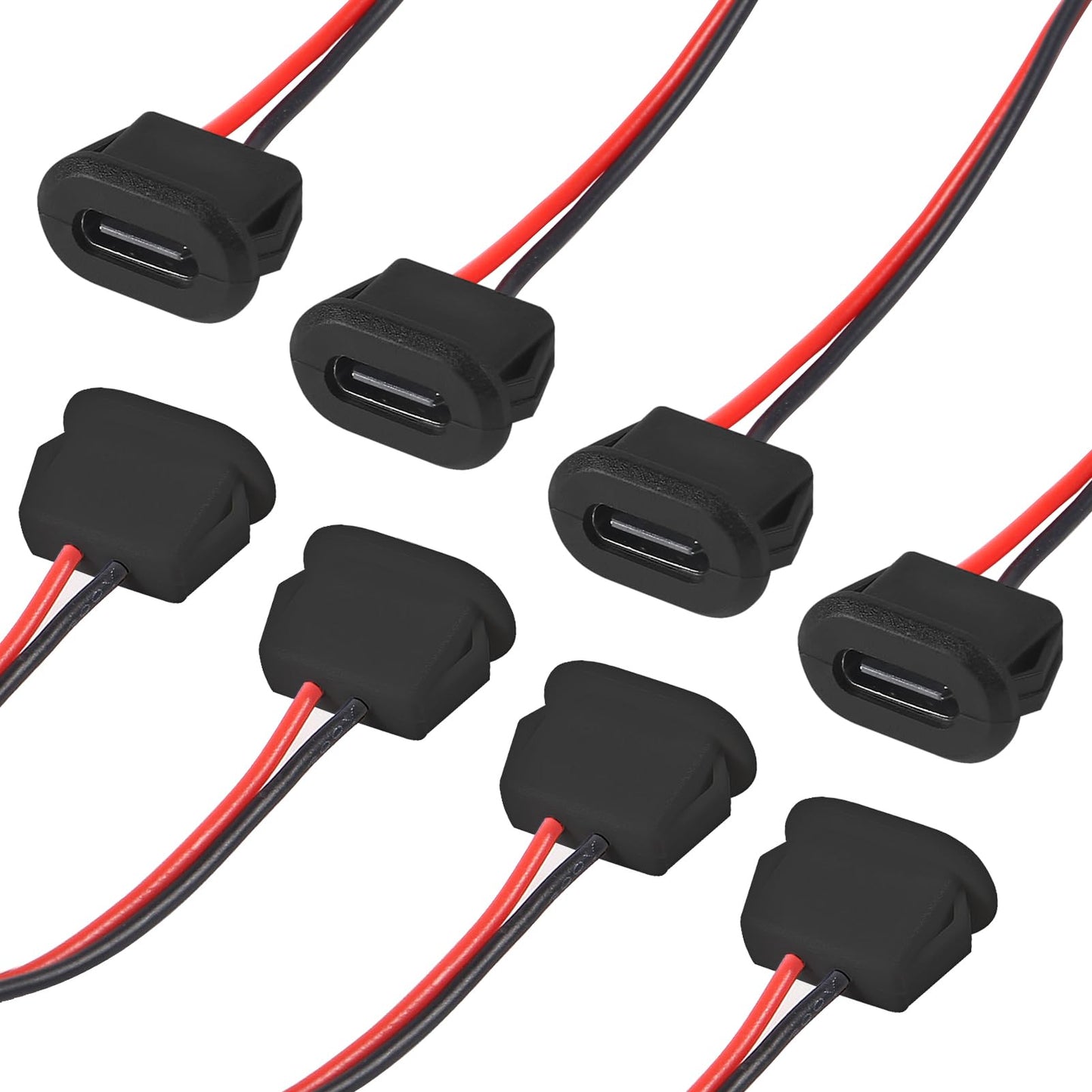 XIITIA 8pcs Type-C Female Chassis Waterproof 2P Solder Wire Type USB C Pigtail Cable Extension Power Cable USB-C Plug to 2 Pin Bare Wire Open End