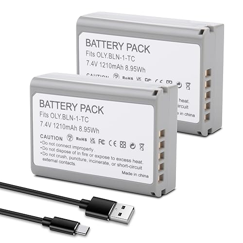 TZRONG 2-Pack BLN-1D Battery Replacement for Olympus BLN-1 BLN1 Battery, BCN-1 BCN1 Charger, M-D E-M1, OM-D E-M5, OM-D E-M5 Mark II, Pen E-P5, Pen-F