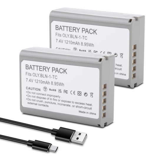 TZRONG 2-Pack BLN-1D Battery Replacement for Olympus BLN-1 BLN1 Battery, BCN-1 BCN1 Charger, M-D E-M1, OM-D E-M5, OM-D E-M5 Mark II, Pen E-P5, Pen-F