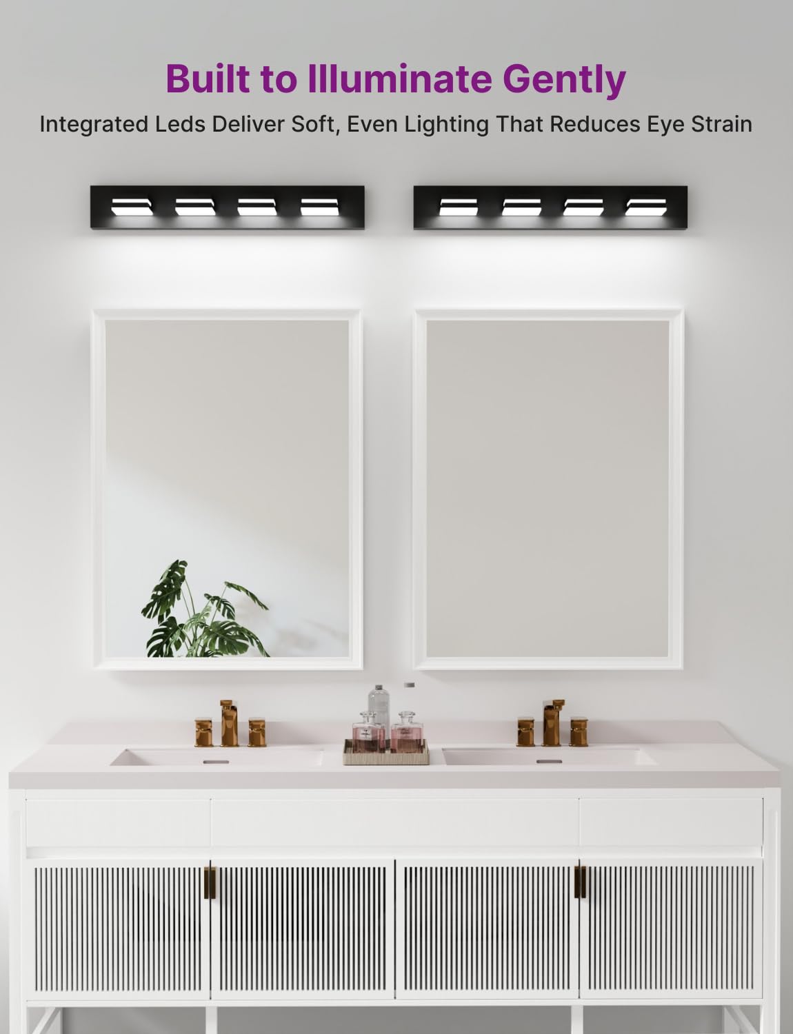 Likelgn Modern Bathroom Vanity Light, Bathroom Lighting Fixtures Over Mirror, Dimmable LED Vanity Light with Rotating Light Heads, Matte Black (29"