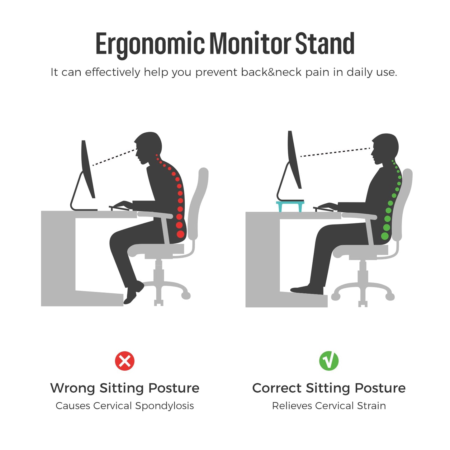 loukin Monitor Stand Riser for Desk, 22.4" x 8.3" Larger Computer Stand for Laptop, PC, Printer, Sturdy Desktop Computer Shelf with Non-Skid Rubber