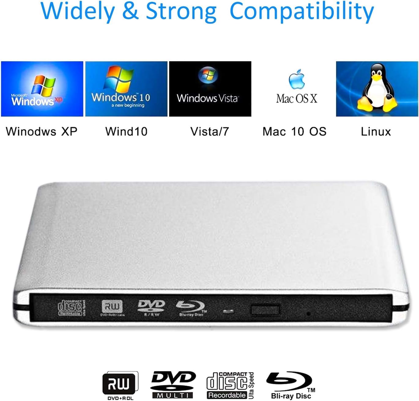 JOYIN-BURN Aluminum External USB 3.0 and USB C UHD 4K Blu-Ray Writer BD-RE BD Burner Blu-ray DVD CD Super-Muti Drive for PC Laptop iMac and Mac